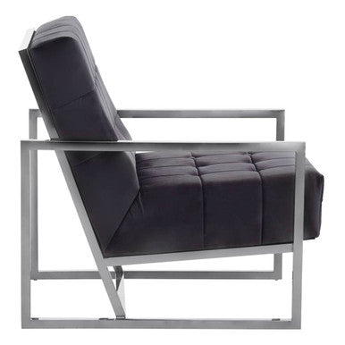 Orsina Hana Black Velvet Accent Chair | Tufted Stainless Steel Frame