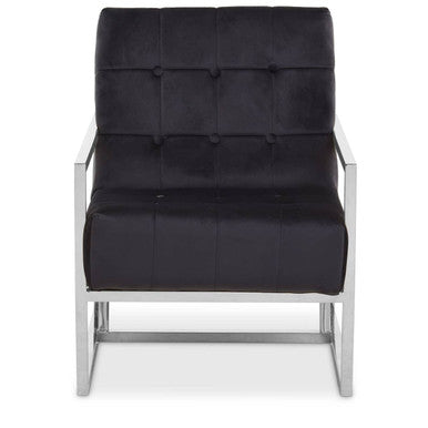Orsina Hana Black Velvet Accent Chair | Tufted Stainless Steel Frame