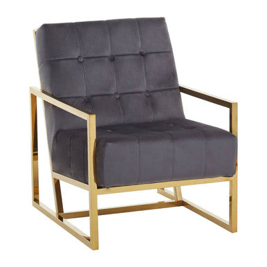 Orsina Hana Grey Velvet Accent Chair with Gold Stainless Steel Frame