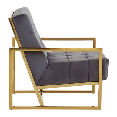 Orsina Hana Grey Velvet Accent Chair with Gold Stainless Steel Frame