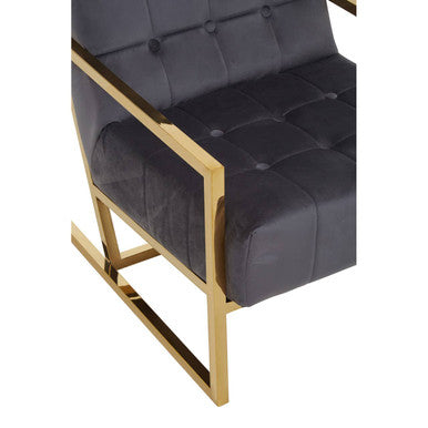 Orsina Hana Grey Velvet Accent Chair with Gold Stainless Steel Frame