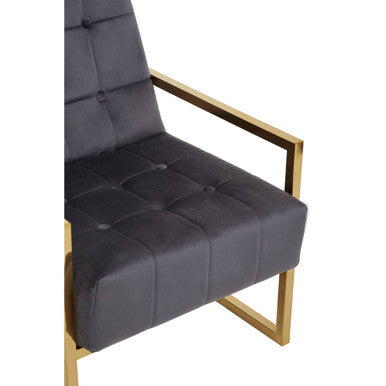 Orsina Hana Grey Velvet Accent Chair with Gold Stainless Steel Frame