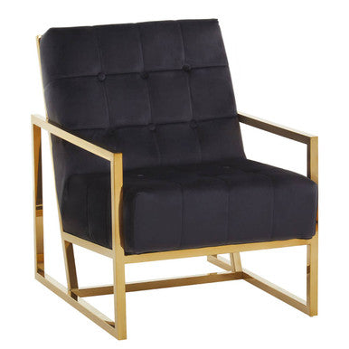 Orsina Hana Black Velvet Accent Chair | Tufted Seat with Gold Frame
