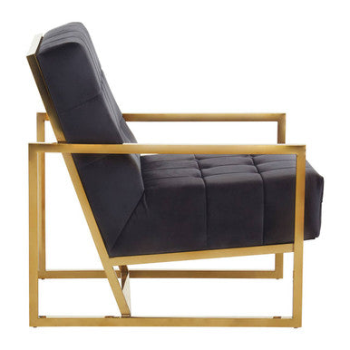 Orsina Hana Black Velvet Accent Chair | Tufted Seat with Gold Frame