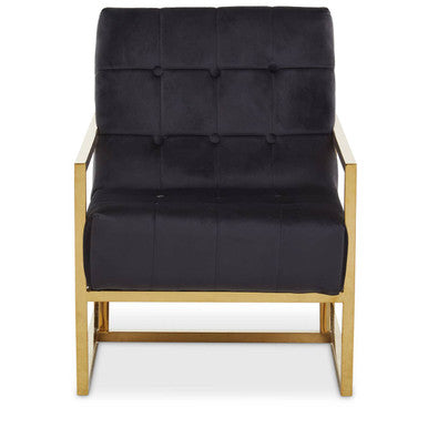 Orsina Hana Black Velvet Accent Chair | Tufted Seat with Gold Frame