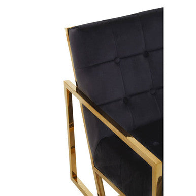 Orsina Hana Black Velvet Accent Chair | Tufted Seat with Gold Frame