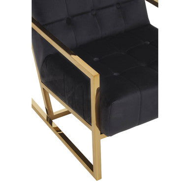 Orsina Hana Black Velvet Accent Chair | Tufted Seat with Gold Frame