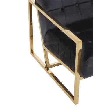 Orsina Hana Black Velvet Accent Chair | Tufted Seat with Gold Frame