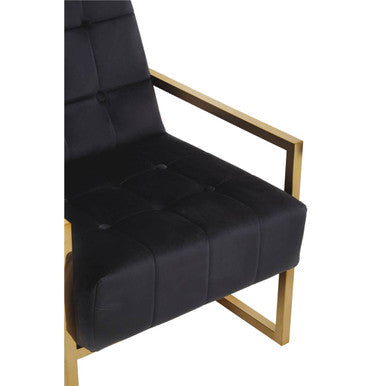 Orsina Hana Black Velvet Accent Chair | Tufted Seat with Gold Frame