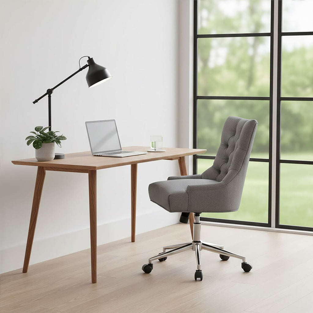 Orsina Anita Home Office Chair – Grey Fabric with Chrome Swivel Base