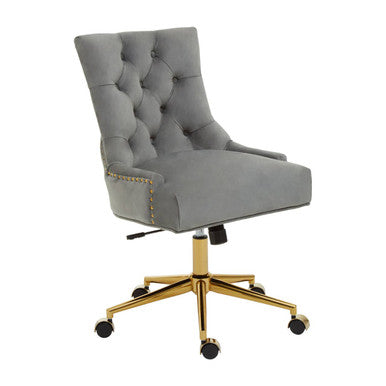 Orsina Anita Velvet Home Office Chair | Grey Swivel Desk Chair with Gold Base