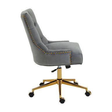 Orsina Anita Velvet Home Office Chair | Grey Swivel Desk Chair with Gold Base