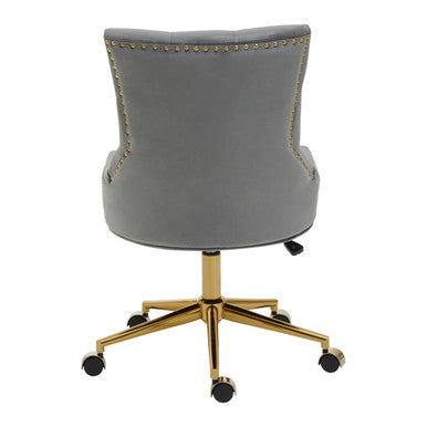 Orsina Anita Velvet Home Office Chair | Grey Swivel Desk Chair with Gold Base