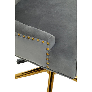 Orsina Anita Velvet Home Office Chair | Grey Swivel Desk Chair with Gold Base