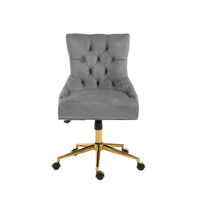Orsina Anita Velvet Home Office Chair | Grey Swivel Desk Chair with Gold Base