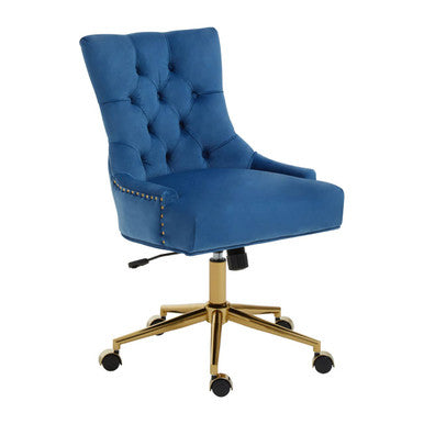 Orsina Anita Blue Velvet Home Office Chair | Swivel Gold Base