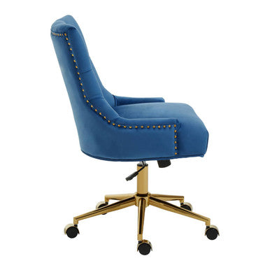 Orsina Anita Blue Velvet Home Office Chair | Swivel Gold Base