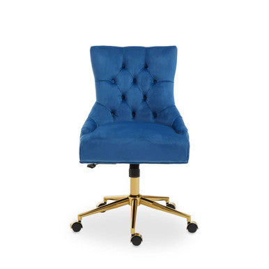 Orsina Anita Blue Velvet Home Office Chair | Swivel Gold Base