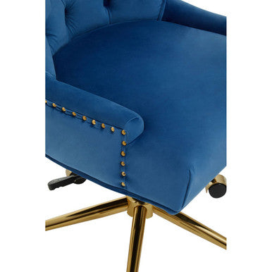 Orsina Anita Blue Velvet Home Office Chair | Swivel Gold Base