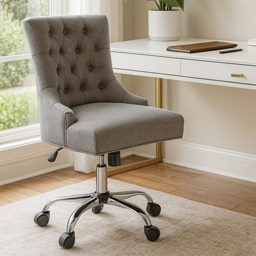Orsina Anita Home Office Chair – Grey Fabric Swivel with Chrome Base