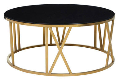 Orsina Alana Round Coffee Table – Brushed Gold & Black Tempered Glass
