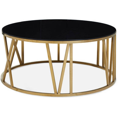 Orsina Alana Round Coffee Table – Brushed Gold & Black Tempered Glass