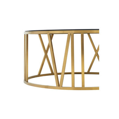 Orsina Alana Round Coffee Table – Brushed Gold & Black Tempered Glass