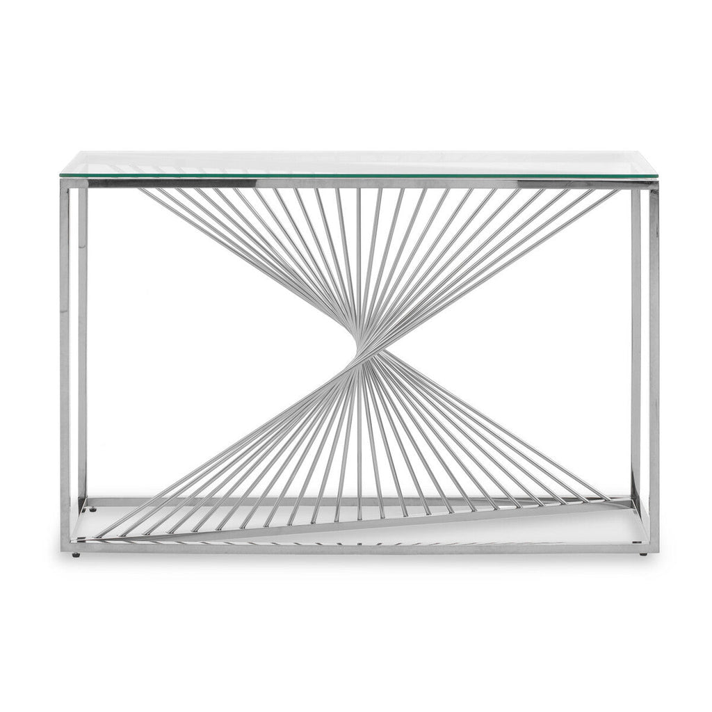 Orsina Amella Glass Console Table – Silver Stainless Steel Base