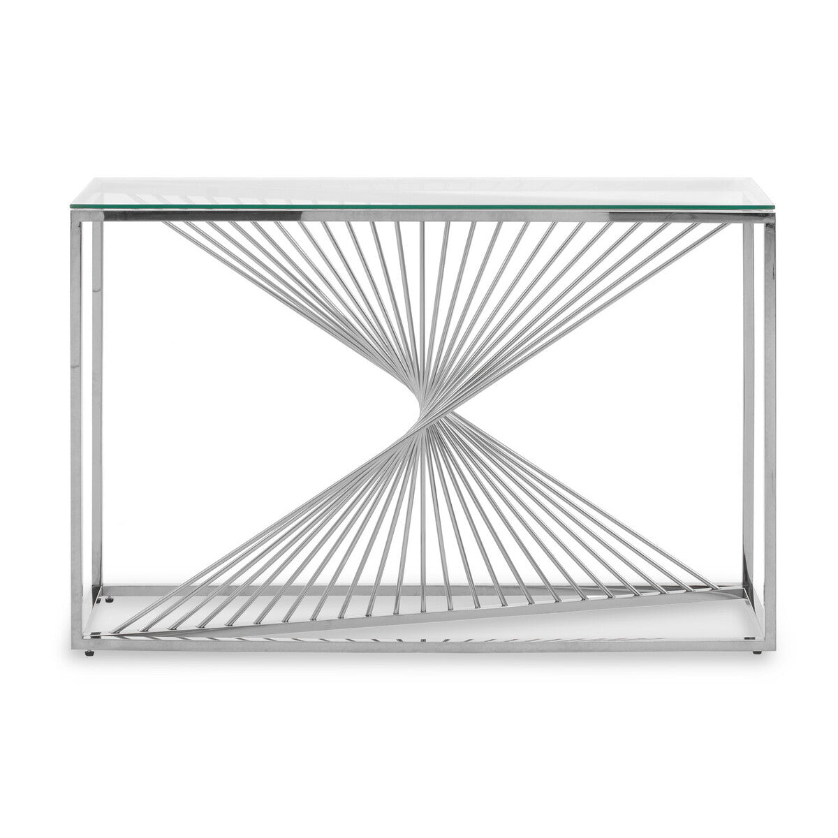 Orsina Amella Glass Console Table – Silver Stainless Steel Base