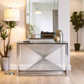Orsina Amella Glass Console Table – Silver Stainless Steel Base