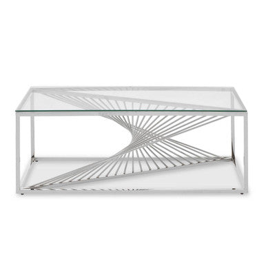Orsina Amella Glass Coffee Table – Silver Finish Sculptural Steel Frame