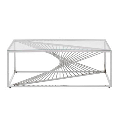 Orsina Amella Glass Coffee Table – Silver Finish Sculptural Steel Frame