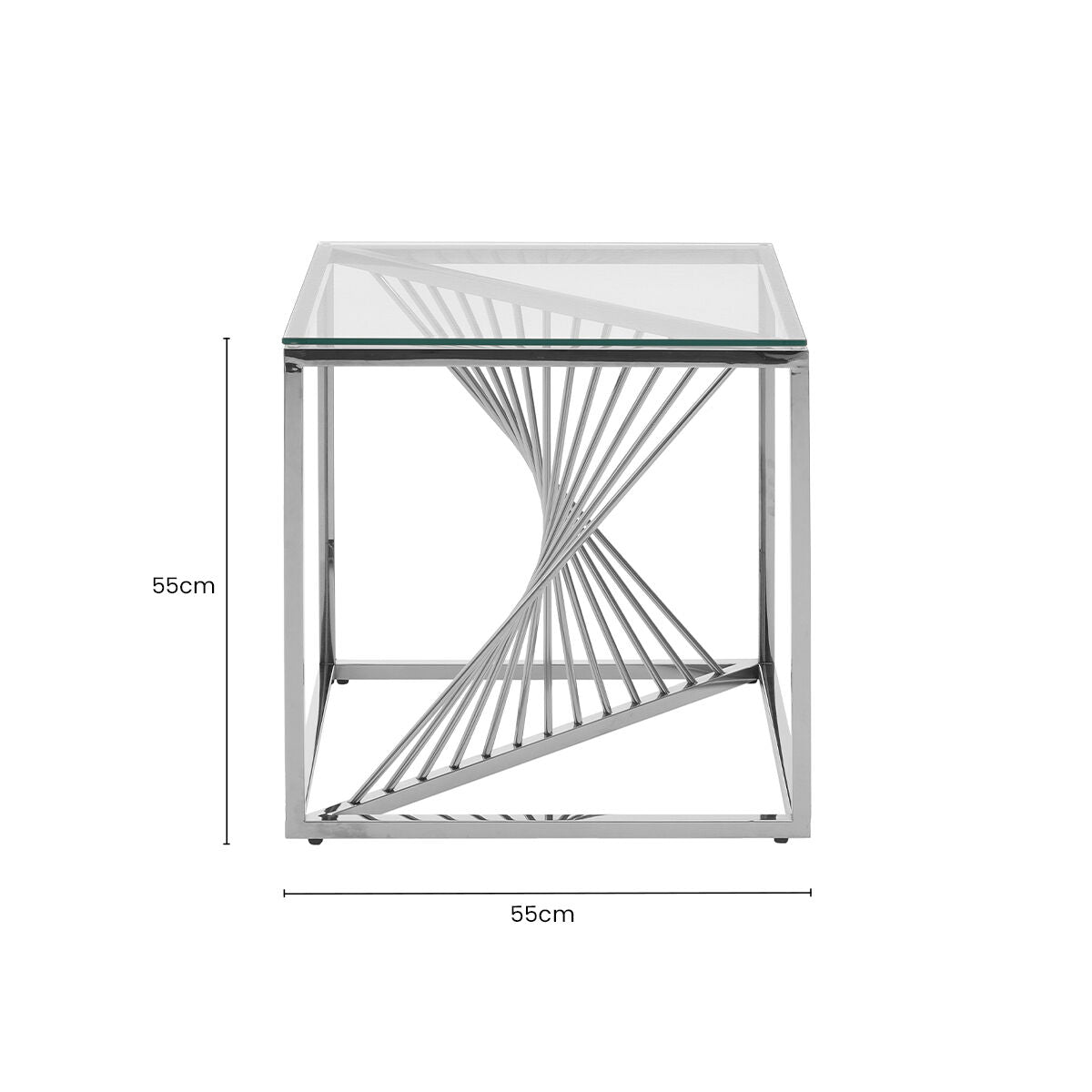 Orsina Amella Silver End Table – Glass Top Spiral Staircase Design