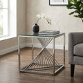 Orsina Amella Silver End Table – Glass Top Spiral Staircase Design