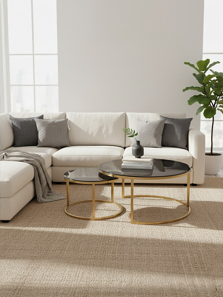 Orsina Alana Nesting Coffee Tables | Black Glass & Brushed Gold