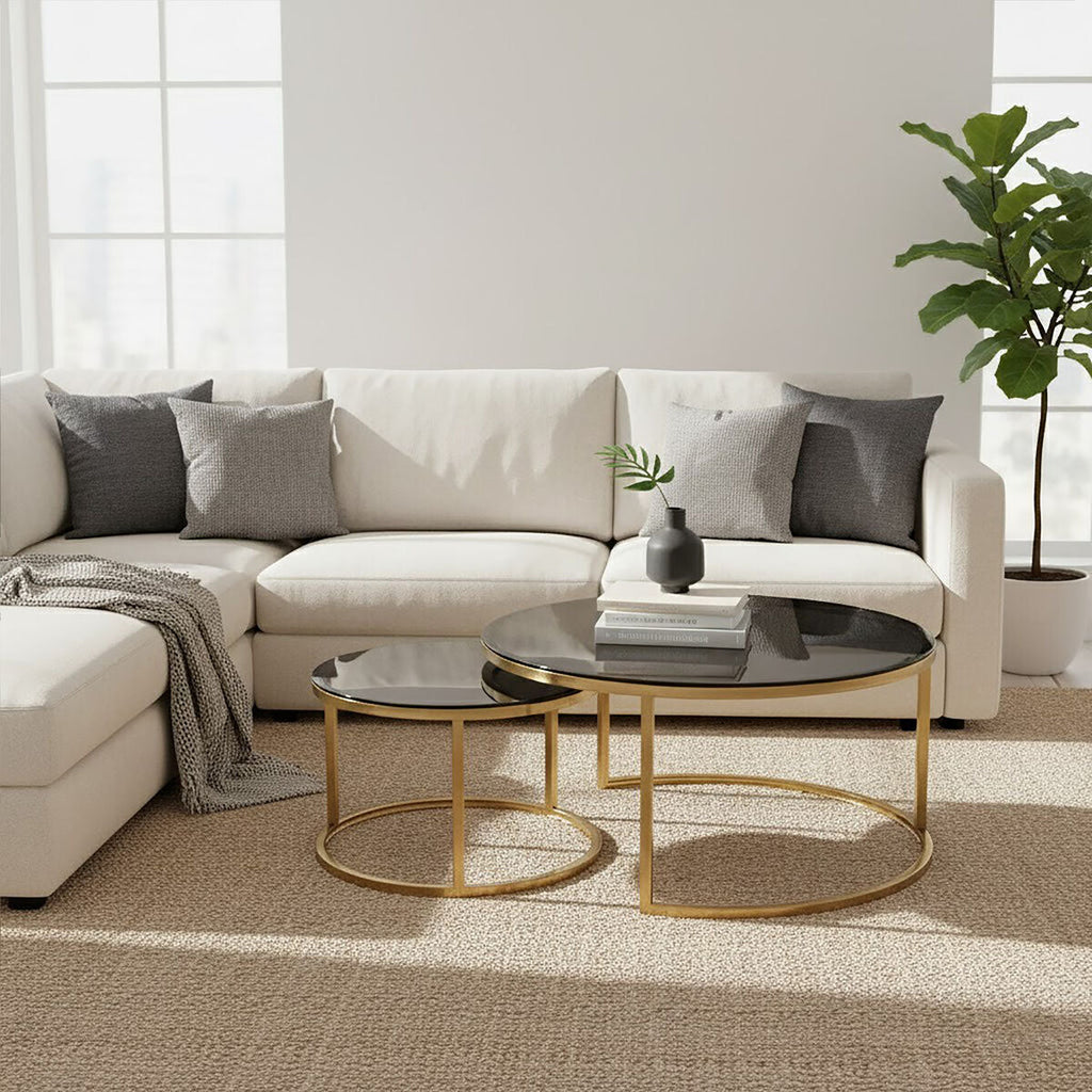 Orsina Alana Nesting Coffee Tables | Black Glass & Brushed Gold
