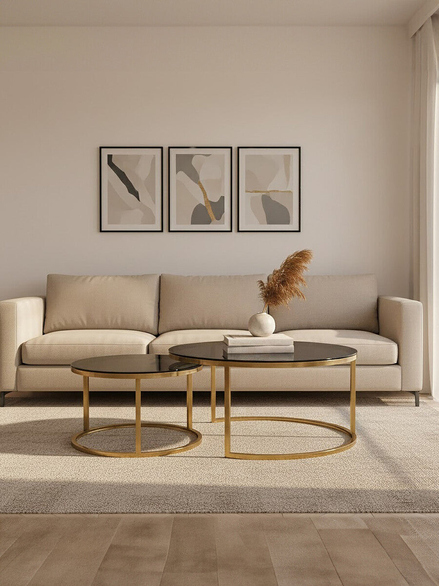 Orsina Alana Nesting Coffee Tables | Black Glass & Brushed Gold