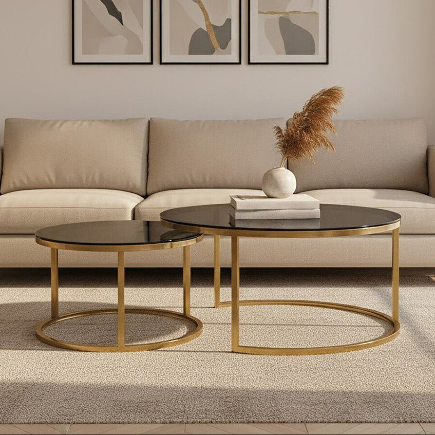 Orsina Alana Nesting Coffee Tables | Black Glass & Brushed Gold