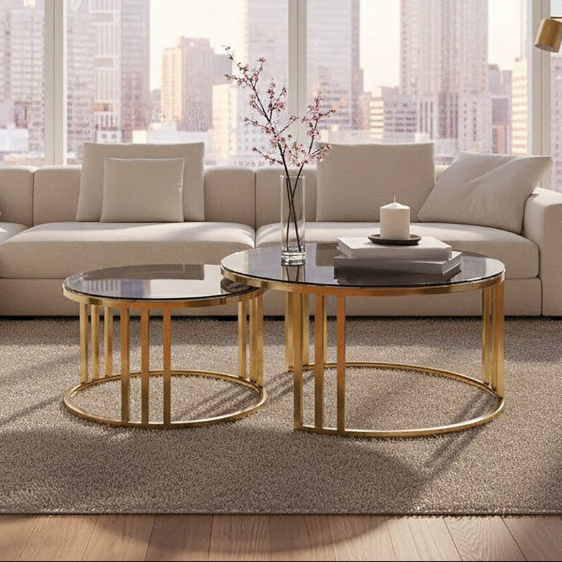 Orsina Alana Nesting Coffee Tables | Round Tinted Glass & Brushed Gold