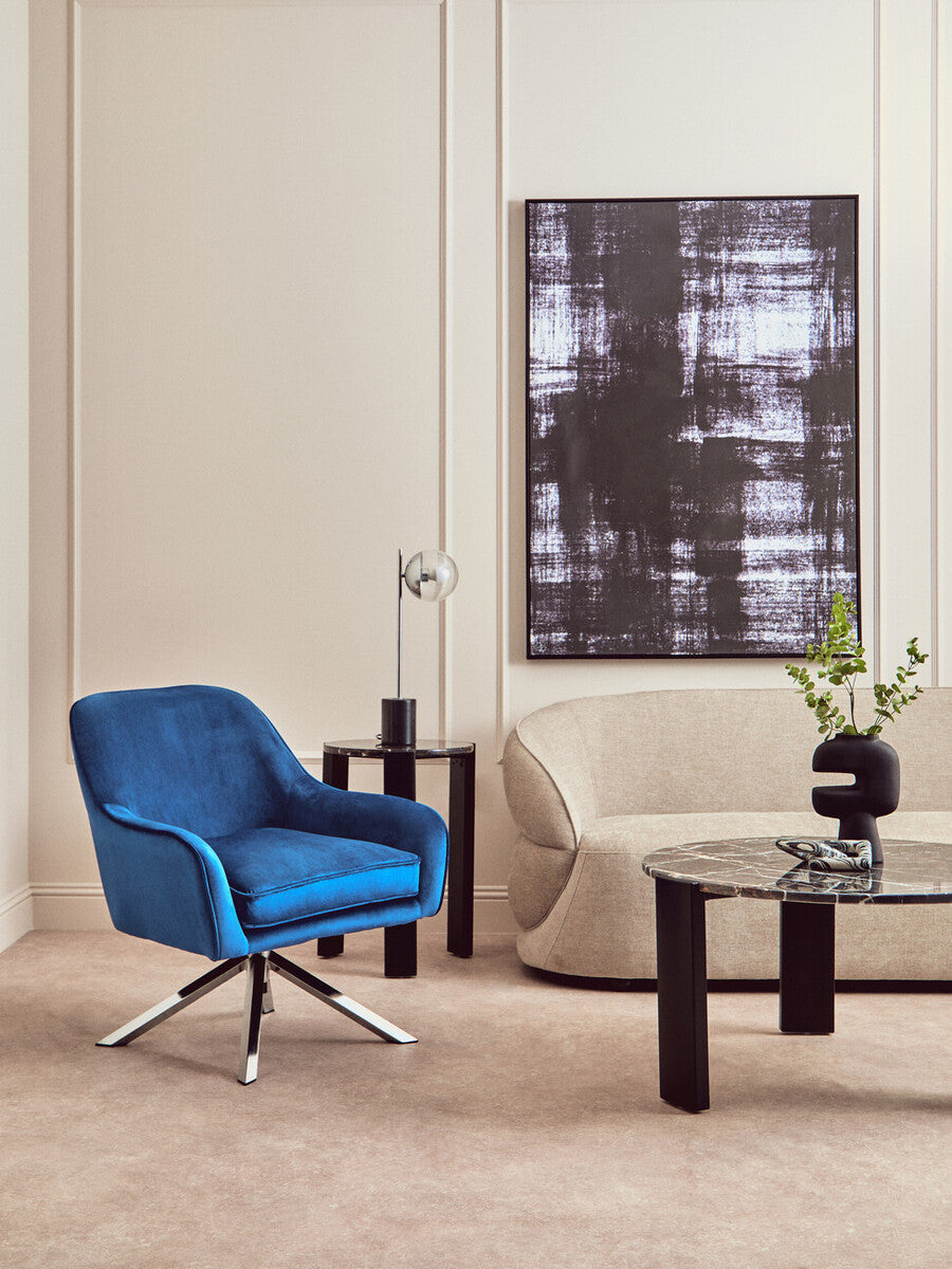 Orsina Avery Midnight Blue Velvet Swivel Chair – Modern Accent Seating