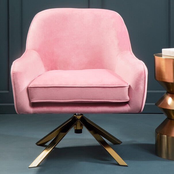 Orsina Avery Pink Velvet Swivel Chair | Modern Upholstered Accent Seat