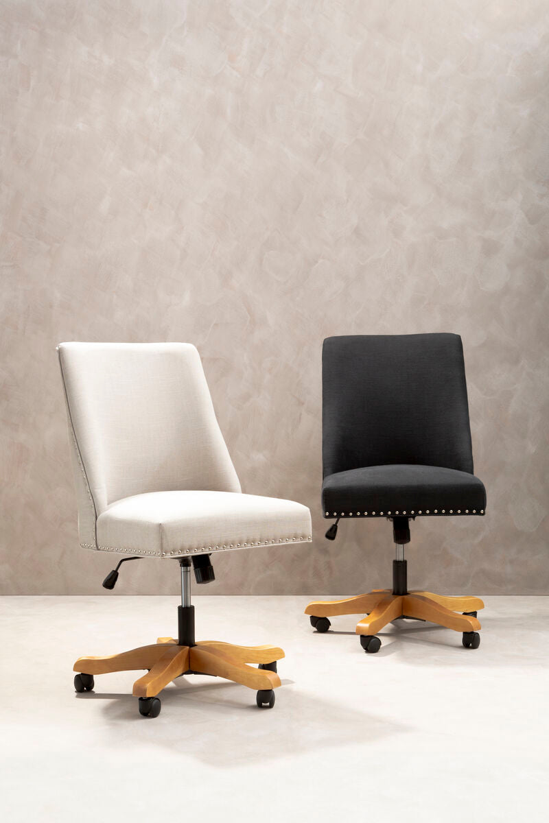 Orsina Washington Swivel Home Office Chair – Natural Fabric & Wood
