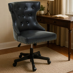 Orsina Walson Black Leather Effect Home Office Chair | Diamond Tufted