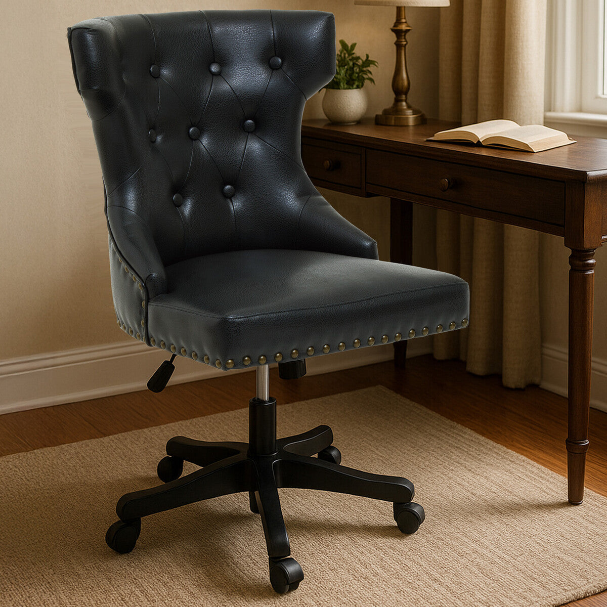Orsina Walson Black Leather Effect Home Office Chair | Diamond Tufted