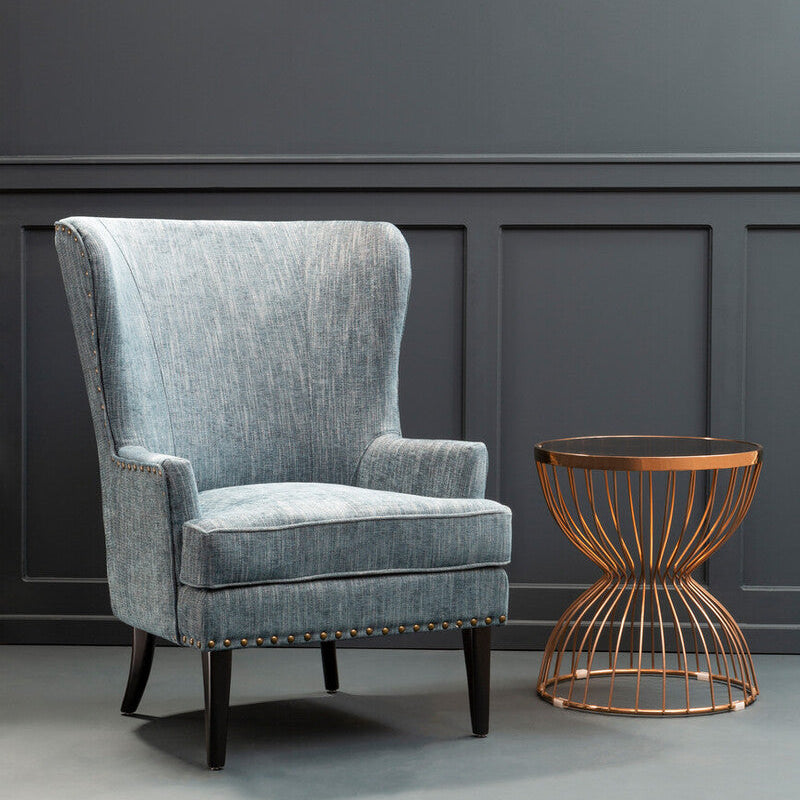 Orsina Welham Wingback Lounge Chair – Blue-Grey Mid-Century Armchair