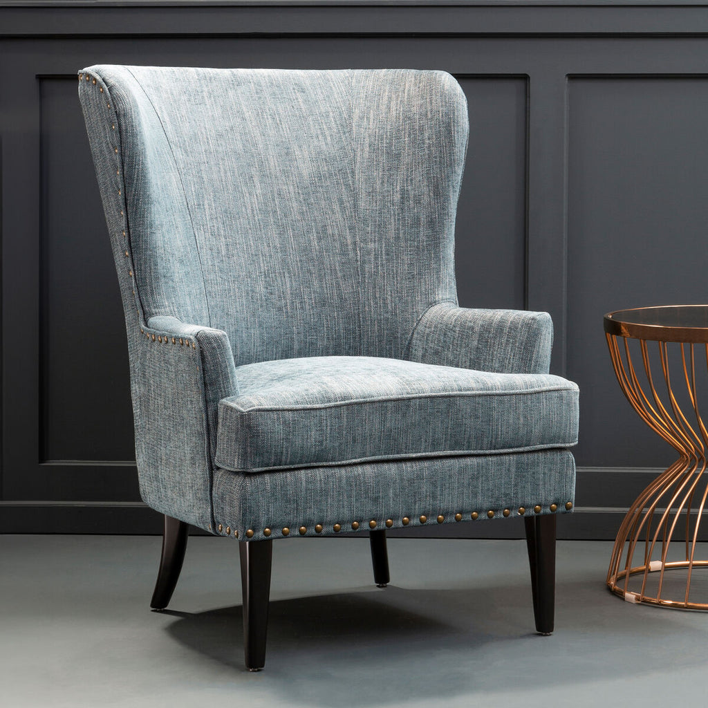 Orsina Welham Wingback Lounge Chair – Blue-Grey Mid-Century Armchair