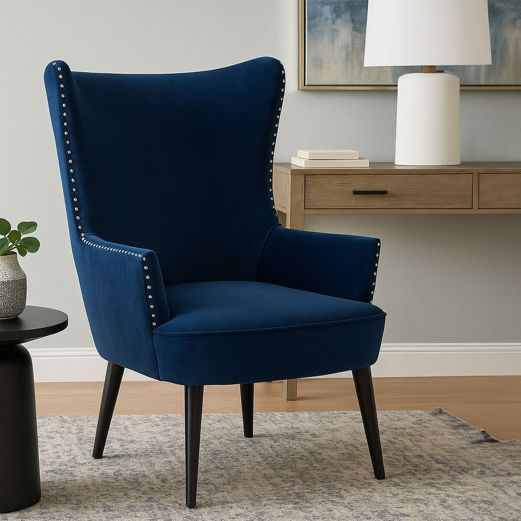 Orsina Wexley Wingback Lounge Chair – Blue Mid-Century Accent Chair