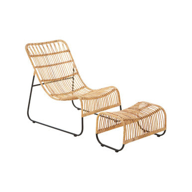 Orsina Manado Rattan Chair and Footstool Set | Black Iron Frame