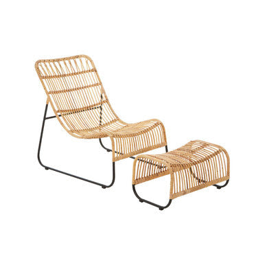 Orsina Manado Rattan Chair and Footstool Set | Black Iron Frame