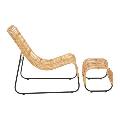 Orsina Manado Rattan Chair and Footstool Set | Black Iron Frame